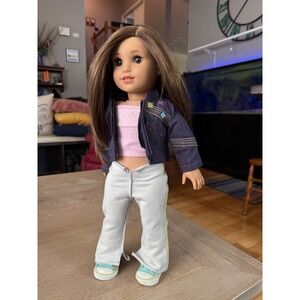 American Girl Truly Me Doll Brown Hair Brown Eyes Y2K Denim Jacket Outfit Set